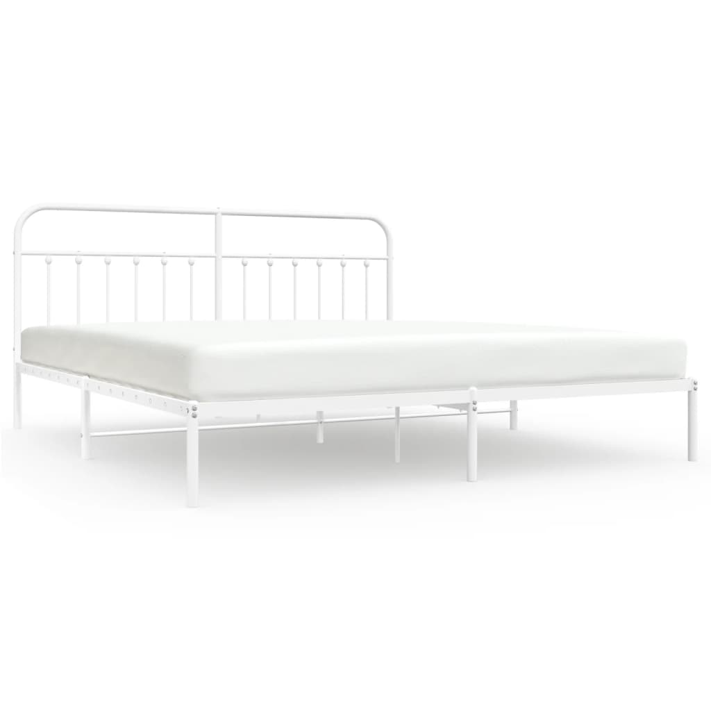 Bed frame with headboard metal white 200x200 cm