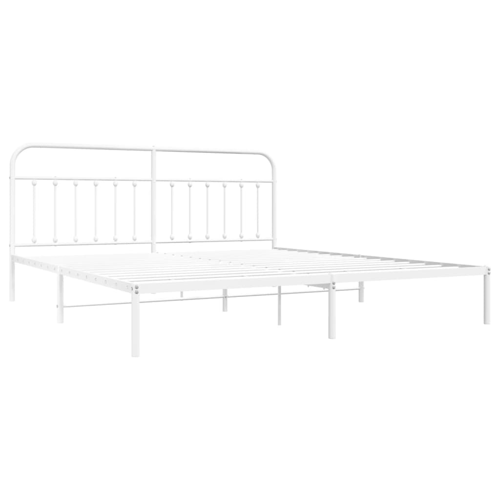 Bed frame with headboard metal white 200x200 cm