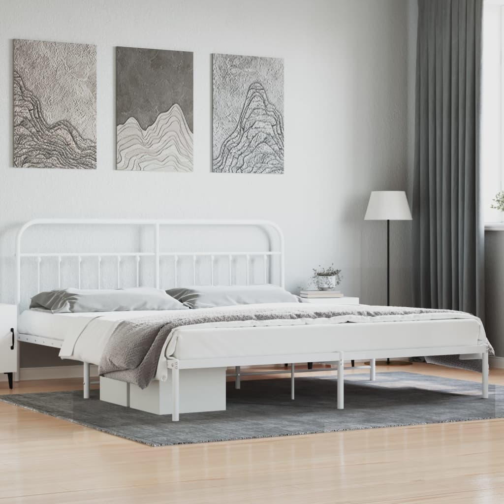 Bed frame with headboard metal white 200x200 cm