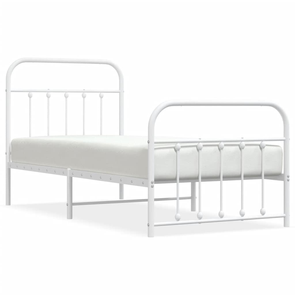 Bed frame with head and footboard metal white 90x190 cm