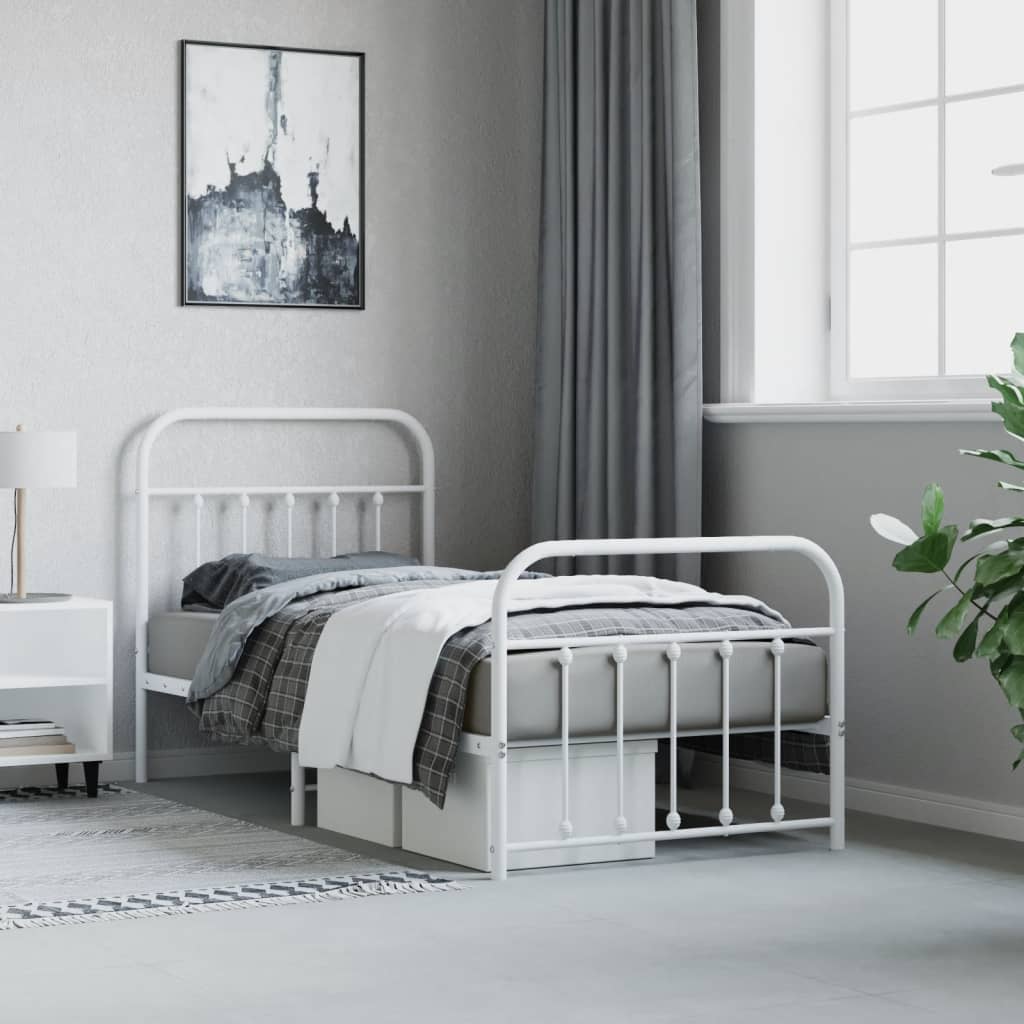 Bed frame with head and footboard metal white 90x190 cm