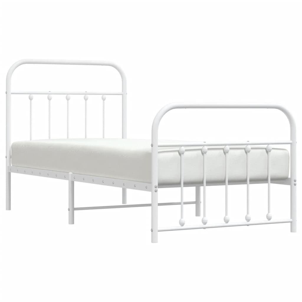 Bed frame with head and footboard metal white 90x190 cm