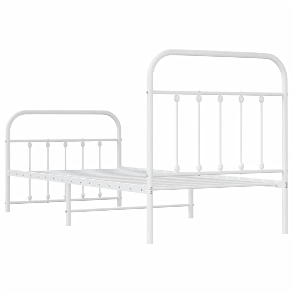 Bed frame with head and footboard metal white 90x190 cm
