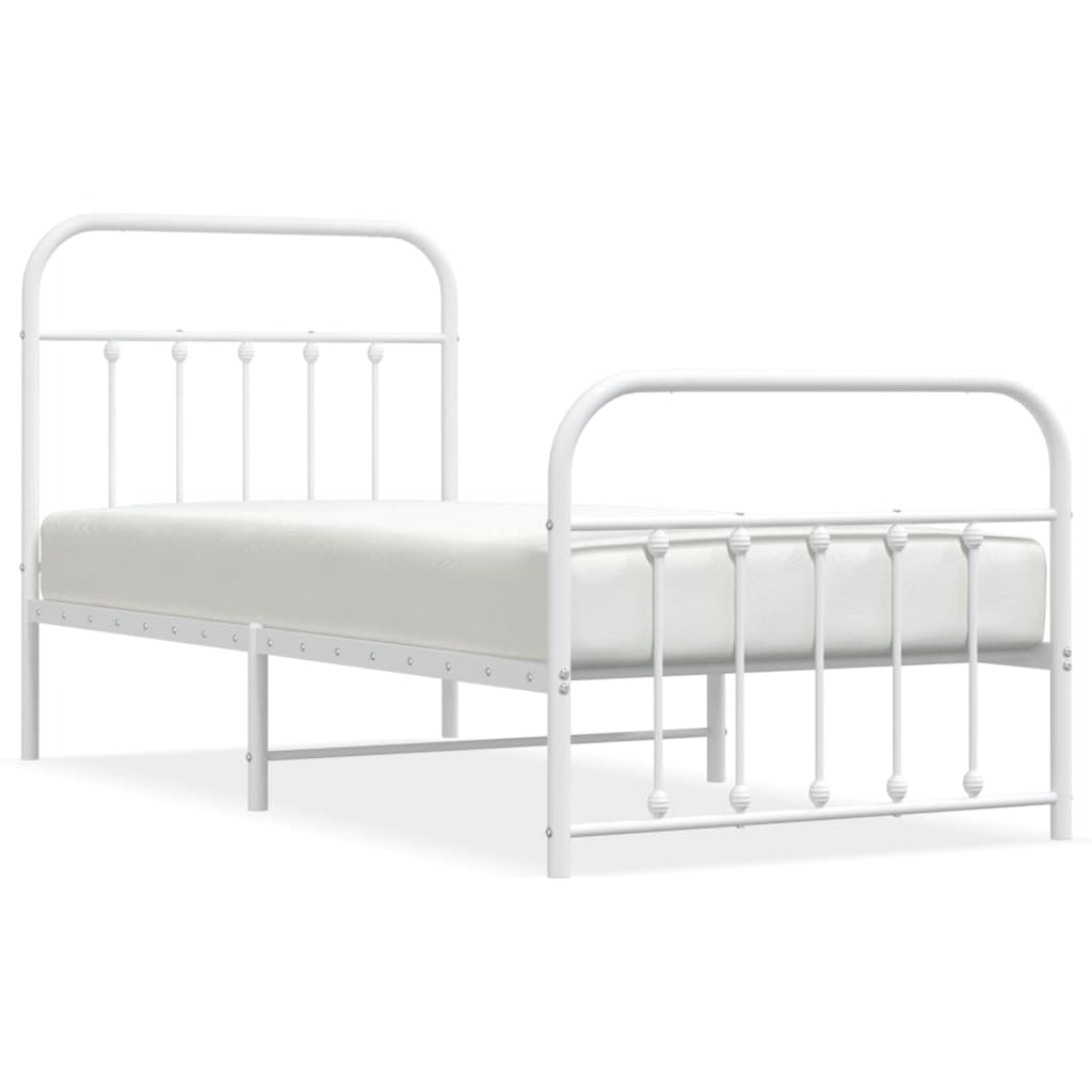 Bed frame with head and footboard metal white 90x200 cm