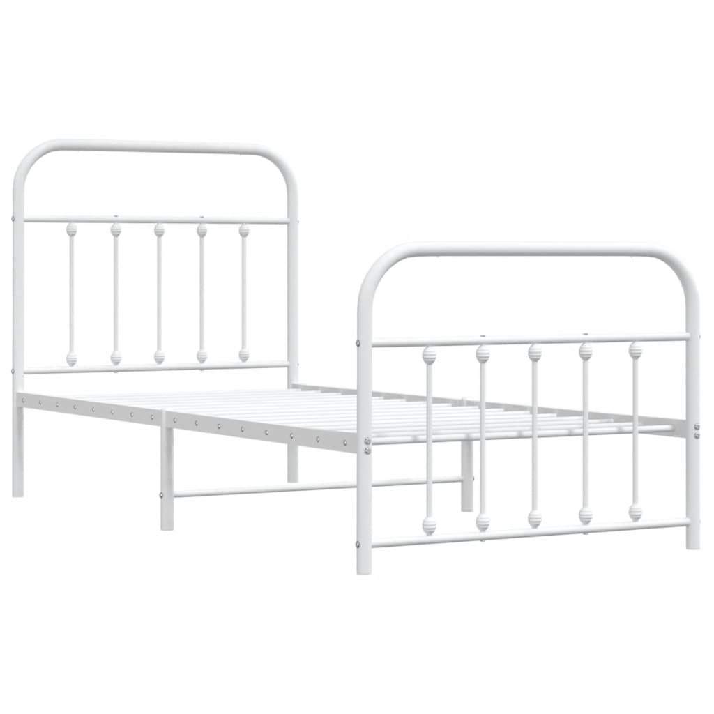 Bed frame with head and footboard metal white 90x200 cm