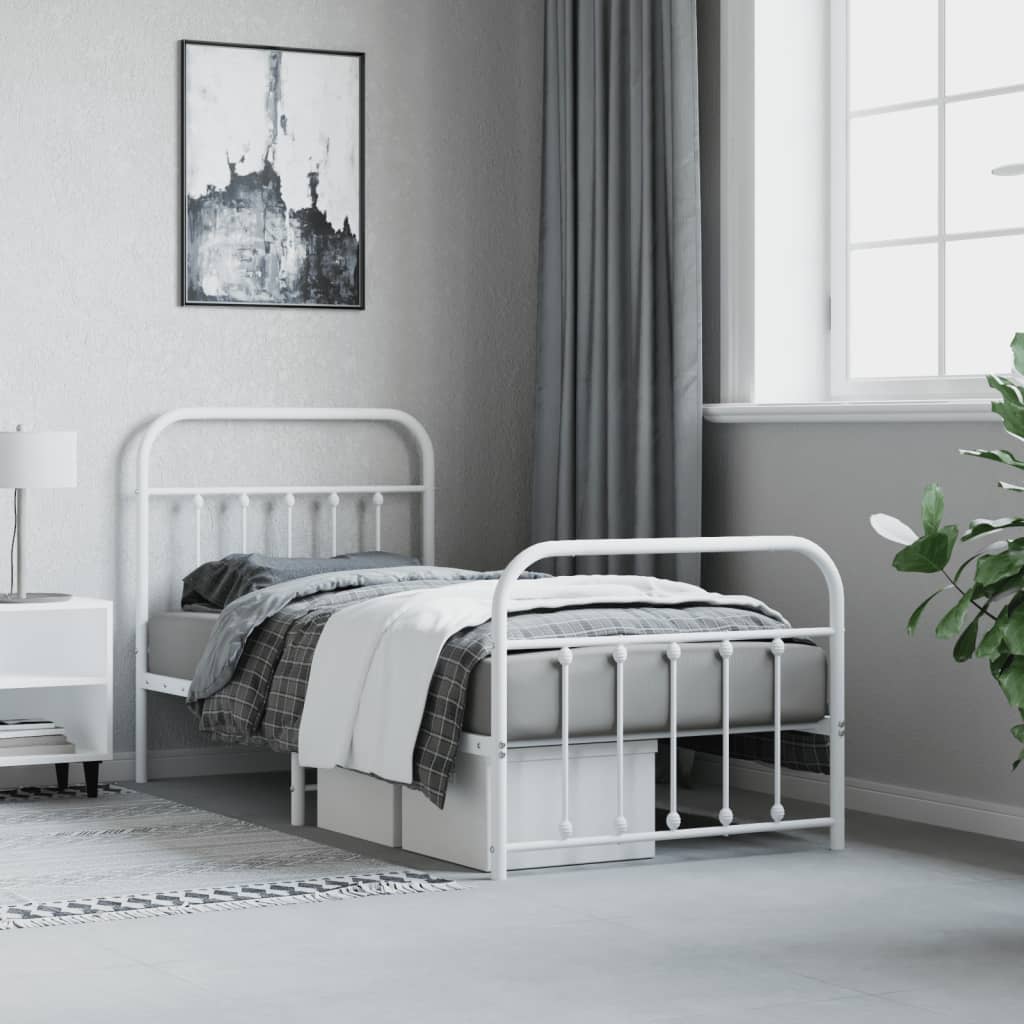 Bed frame with head and footboard metal white 90x200 cm
