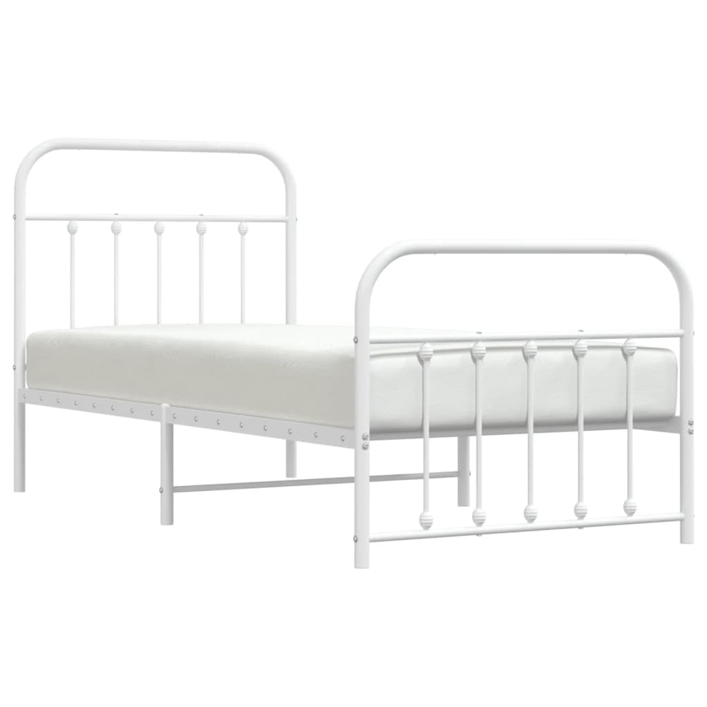 Bed frame with head and footboard metal white 90x200 cm