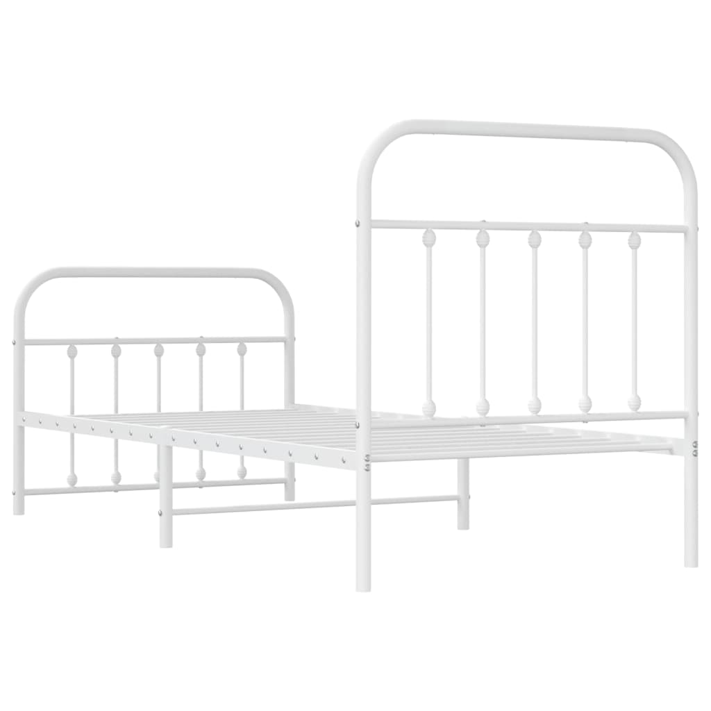 Bed frame with head and footboard metal white 90x200 cm