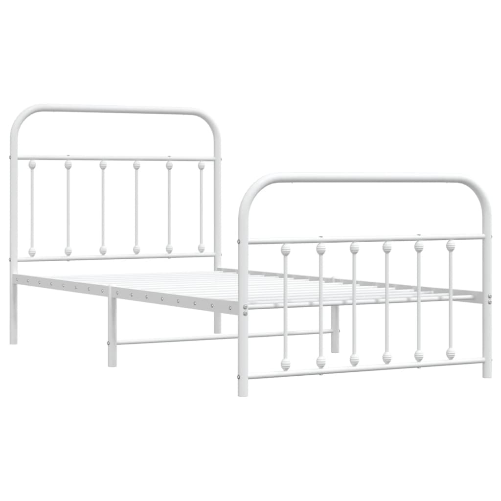 Bed frame with head and footboard metal white 100x190 cm