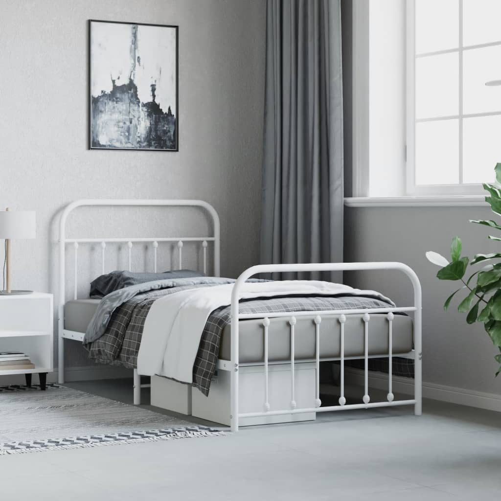 Bed frame with head and footboard metal white 100x190 cm