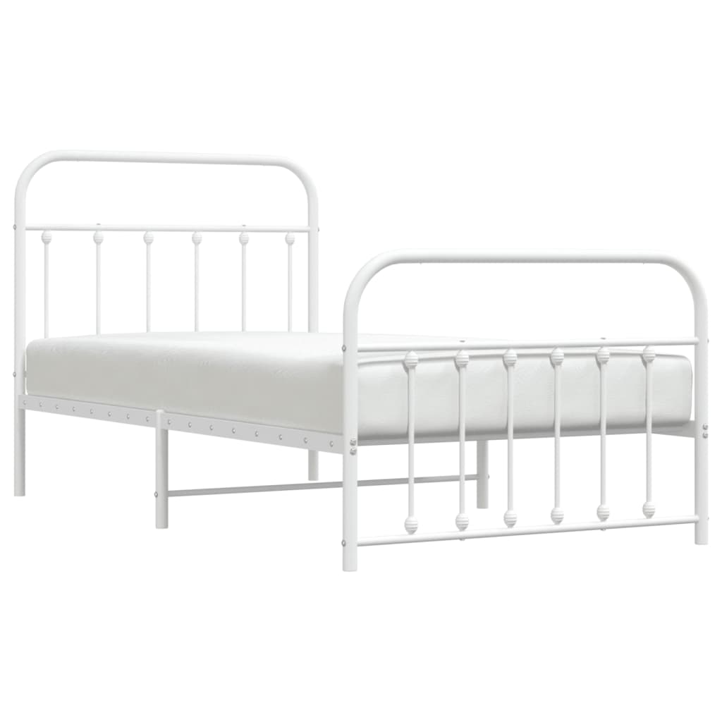 Bed frame with head and footboard metal white 100x190 cm