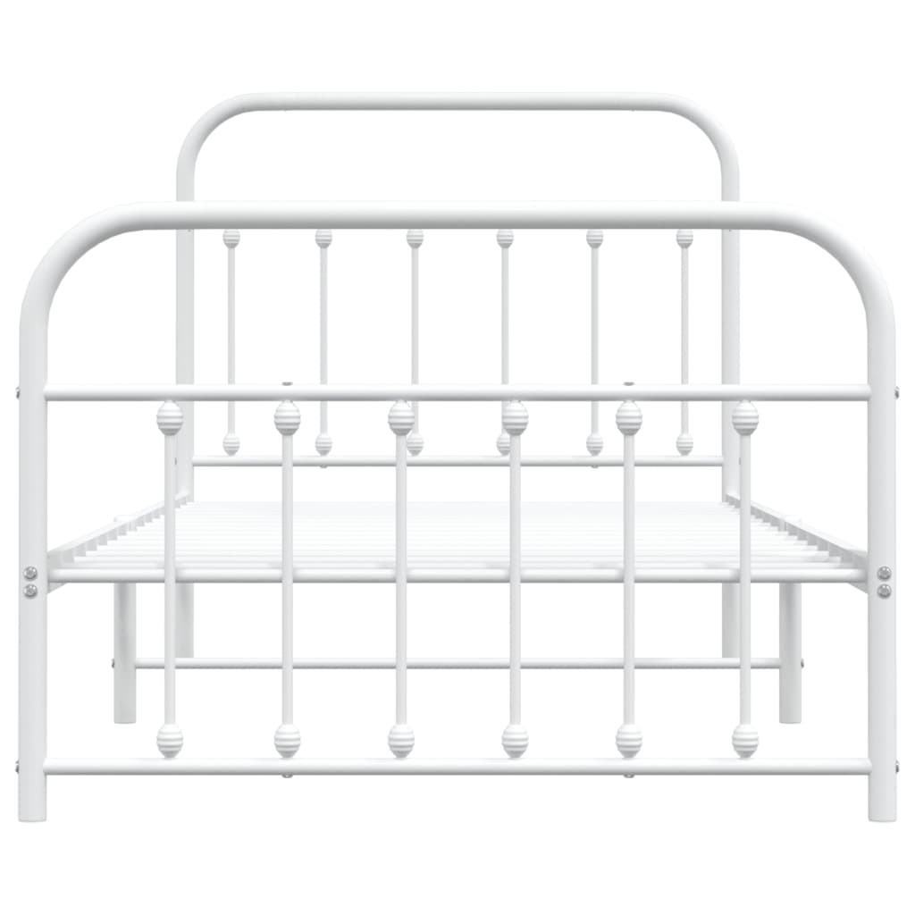 Bed frame with head and footboard metal white 100x190 cm