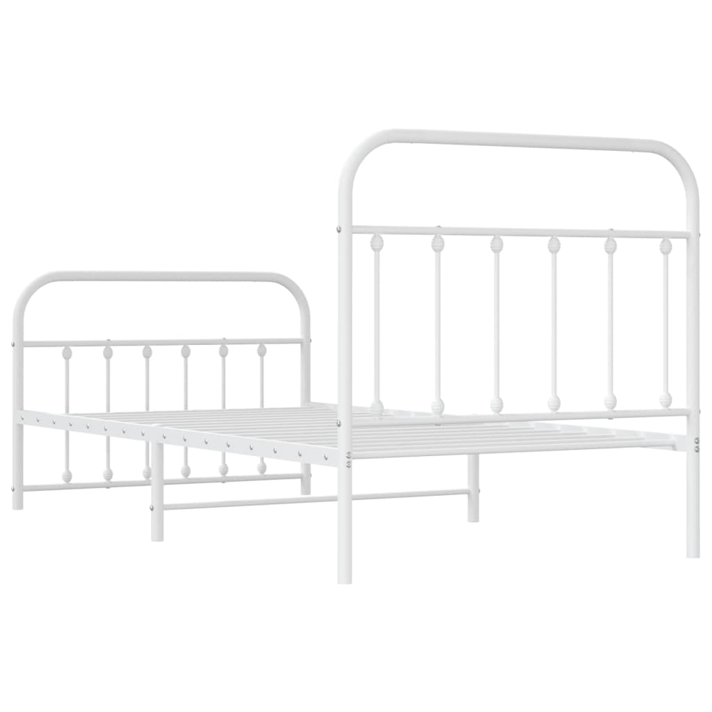 Bed frame with head and footboard metal white 100x190 cm
