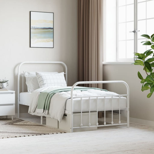 Bed frame with head and footboard metal white 100x190 cm