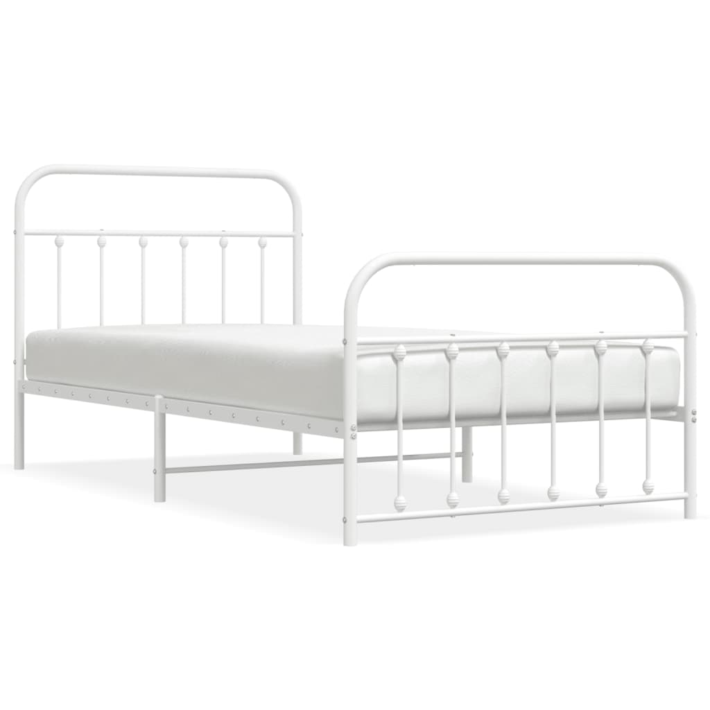Bed frame with head and footboard metal white 107x203 cm