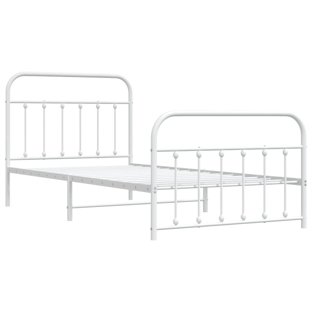Bed frame with head and footboard metal white 107x203 cm