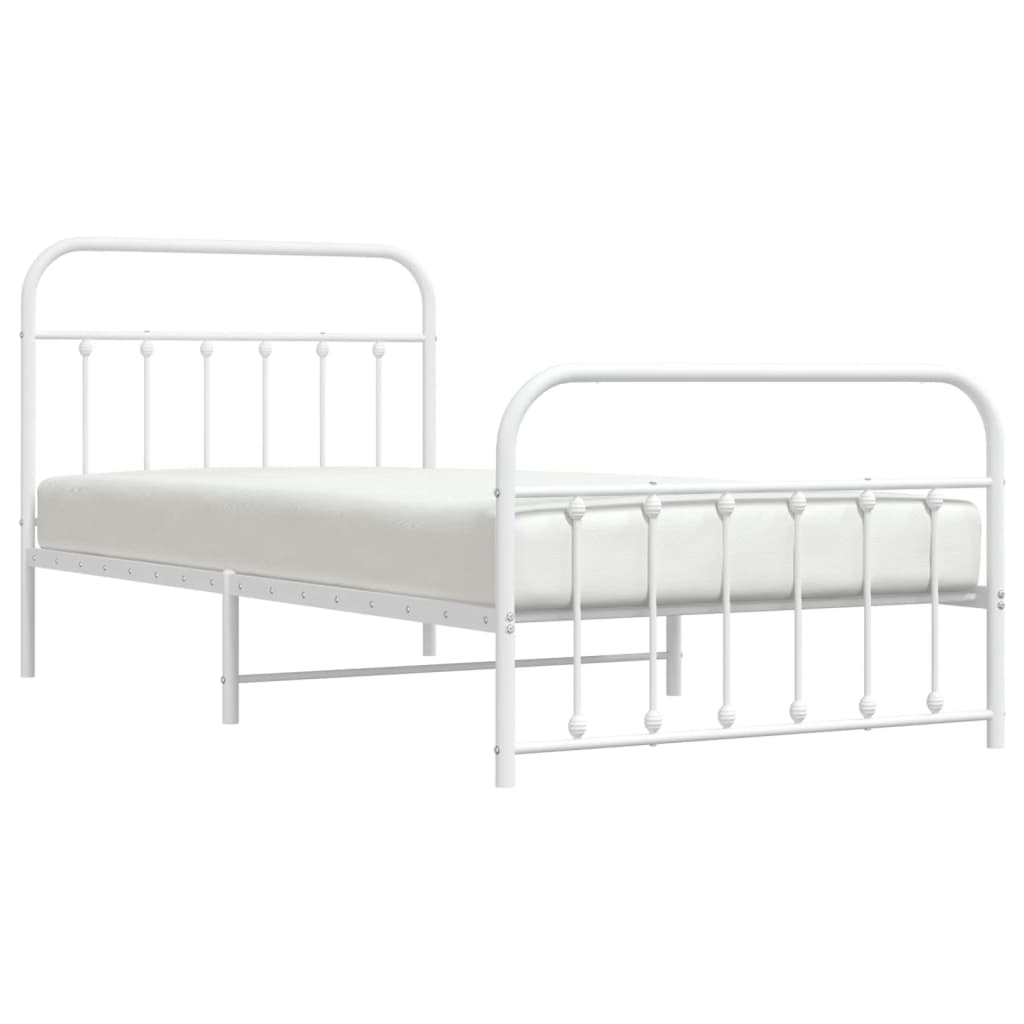 Bed frame with head and footboard metal white 107x203 cm