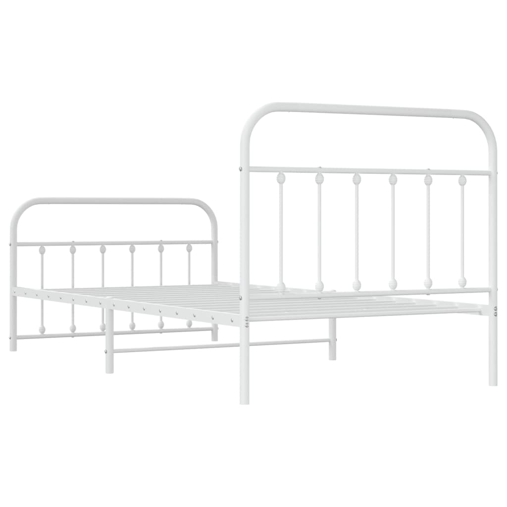 Bed frame with head and footboard metal white 107x203 cm