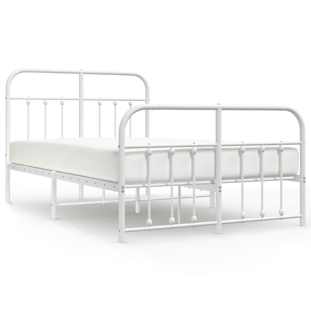 Bed frame with head and footboard metal white 120x190 cm
