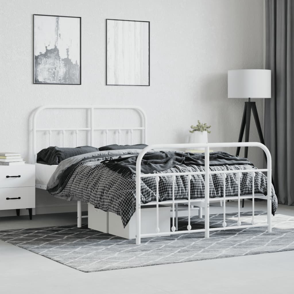 Bed frame with head and footboard metal white 120x190 cm