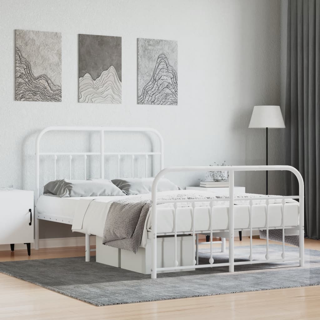 Bed frame with head and footboard metal white 120x190 cm