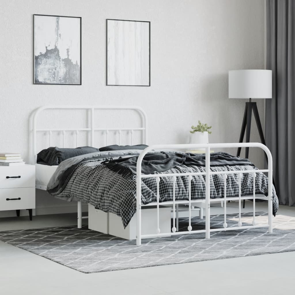 Bed frame with head and footboard metal white 120x200 cm