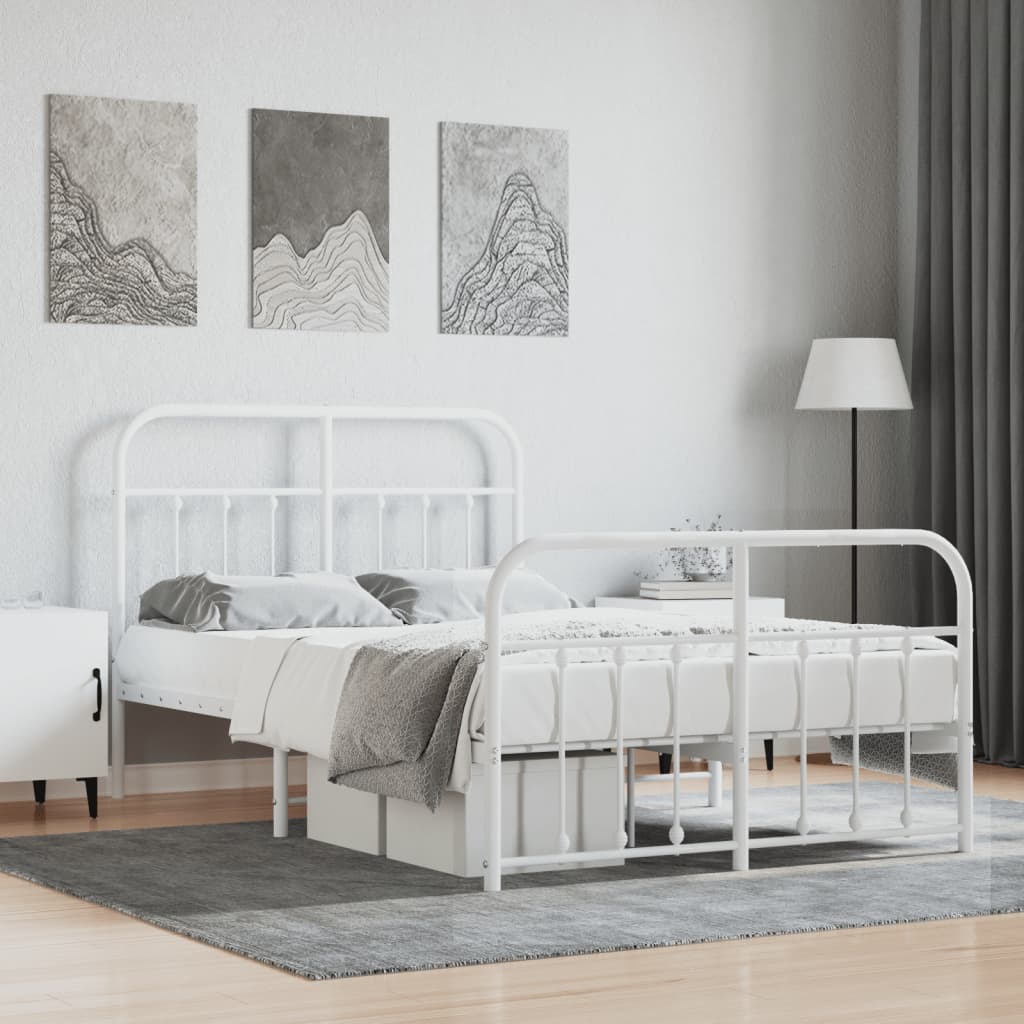 Bed frame with head and footboard metal white 120x200 cm