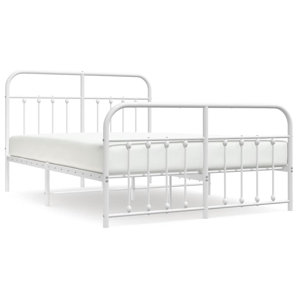 Bed frame with head and footboard metal white 135x190 cm
