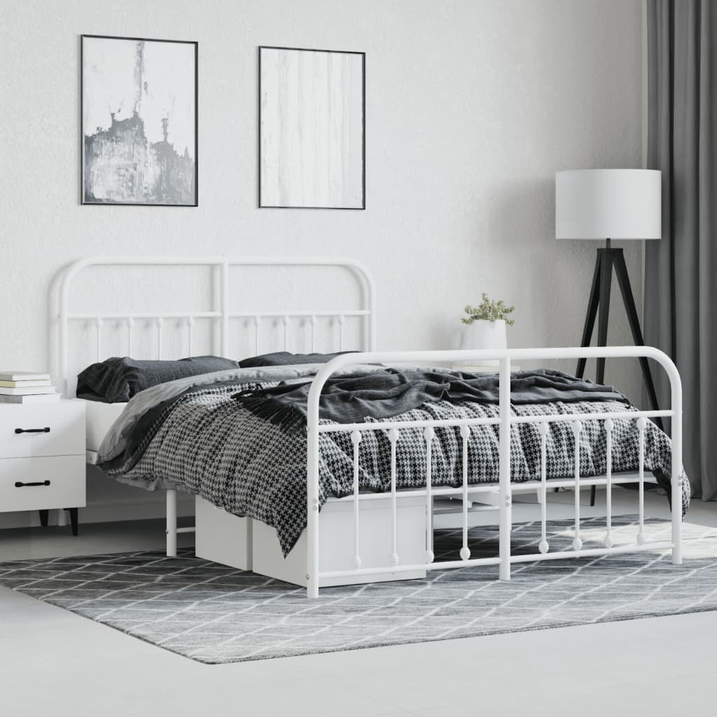 Bed frame with head and footboard metal white 135x190 cm