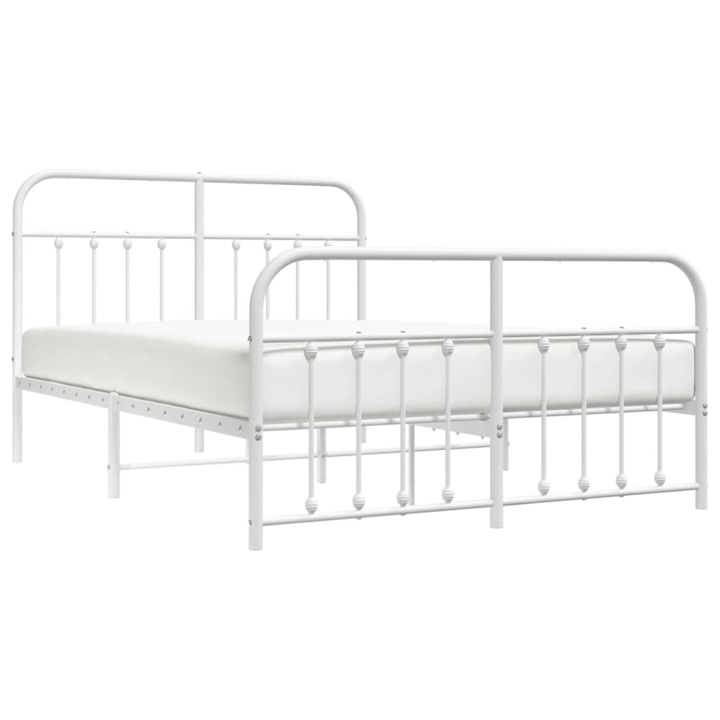 Bed frame with head and footboard metal white 135x190 cm