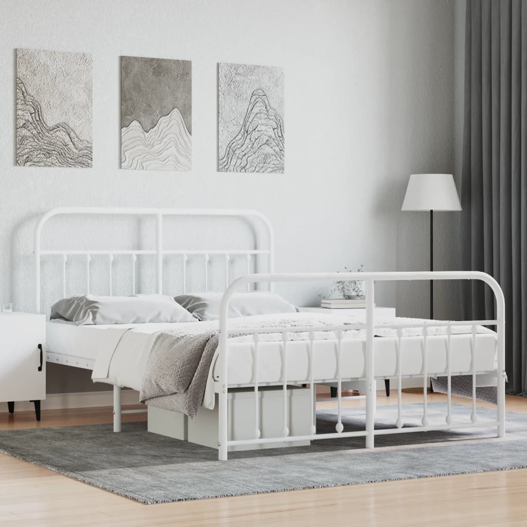 Bed frame with head and footboard metal white 135x190 cm