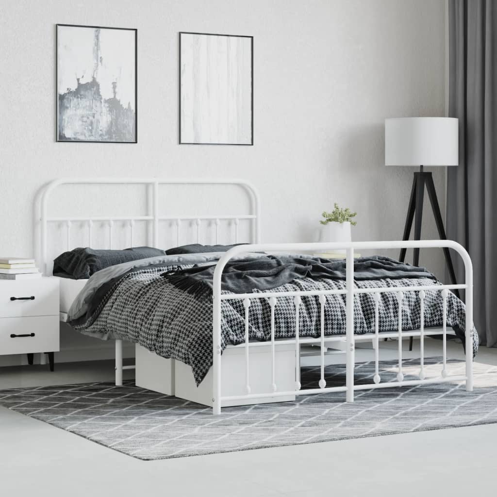 Bed frame with head and footboard metal white 140x190 cm