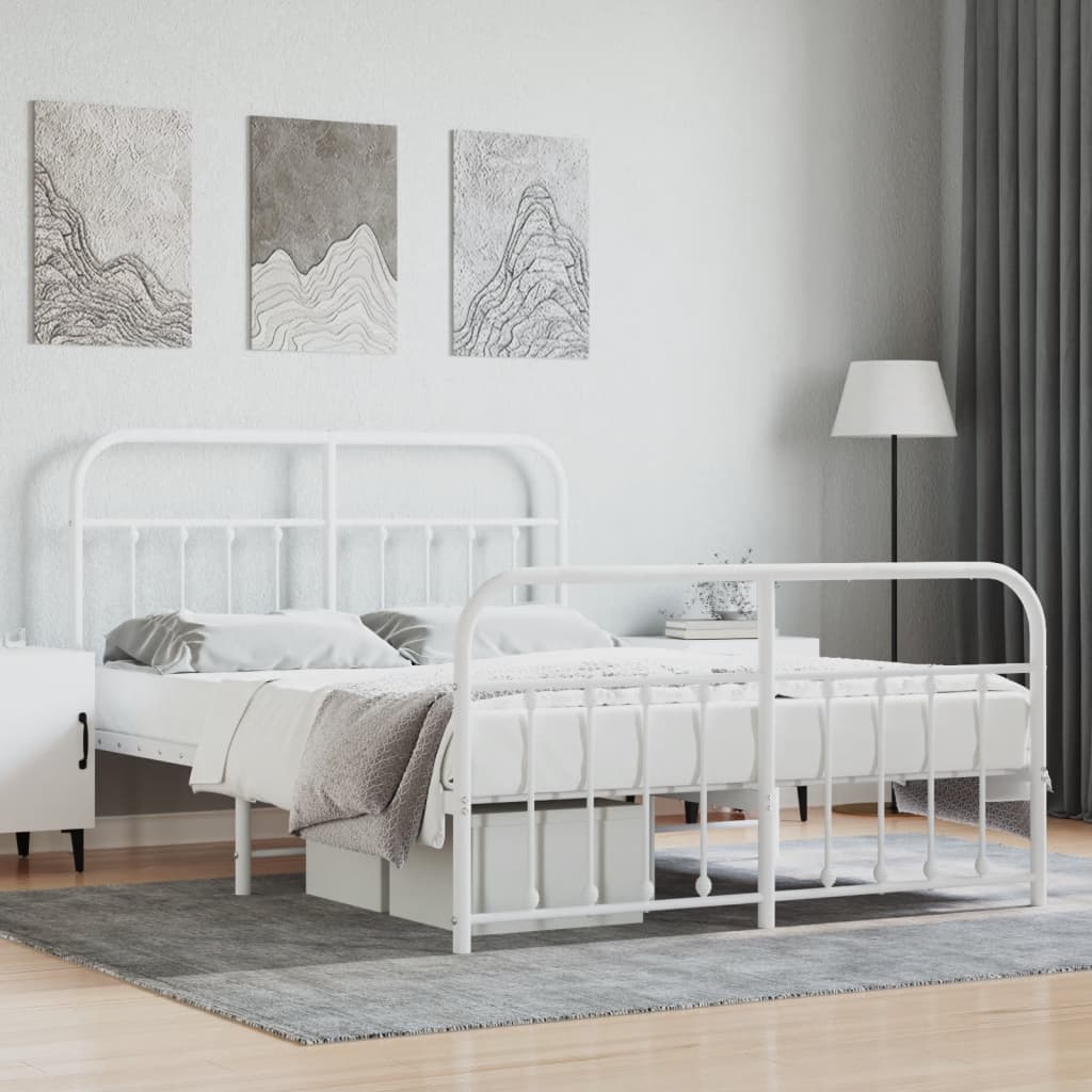 Bed frame with head and footboard metal white 140x190 cm