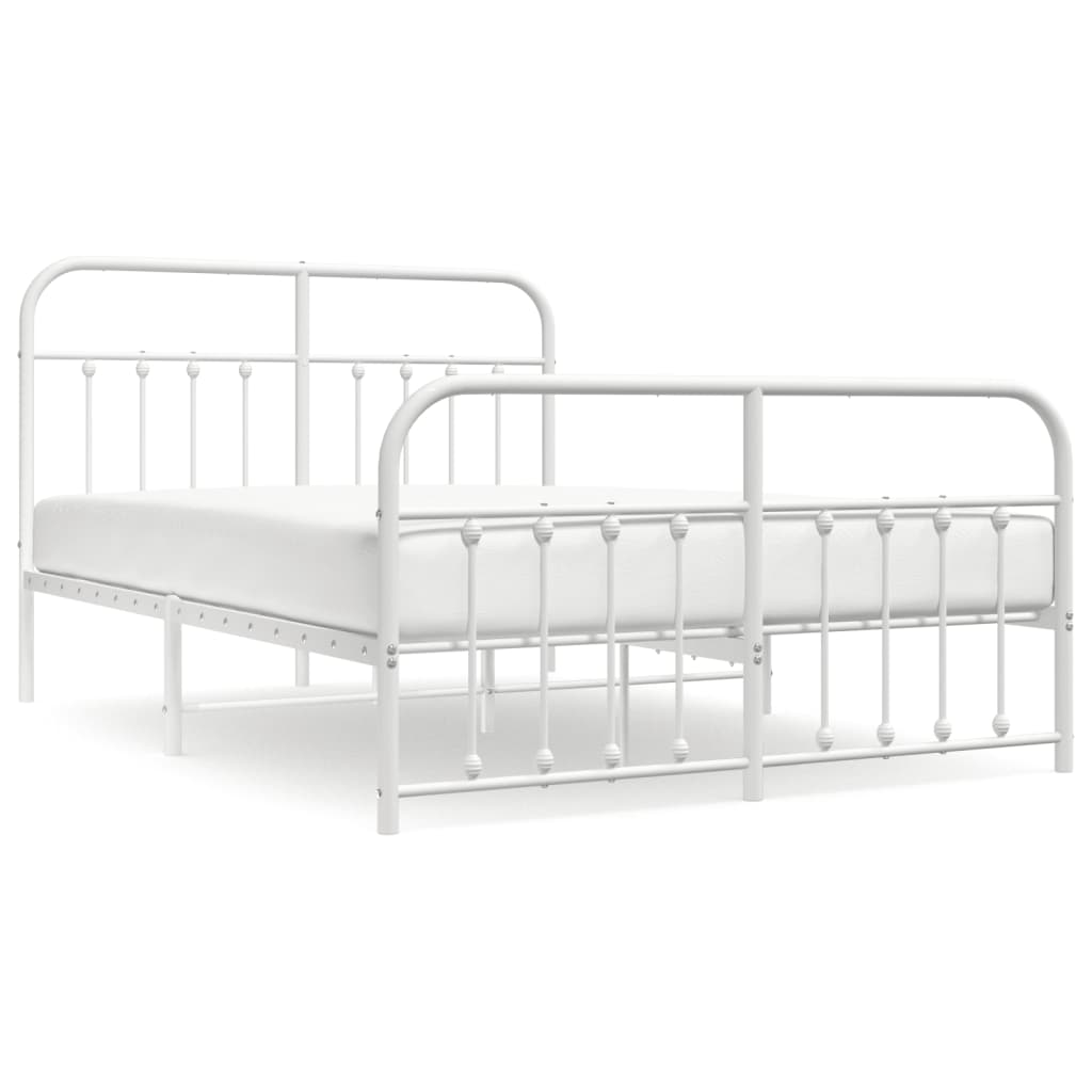 Bed frame with head and footboard metal white 140x200 cm