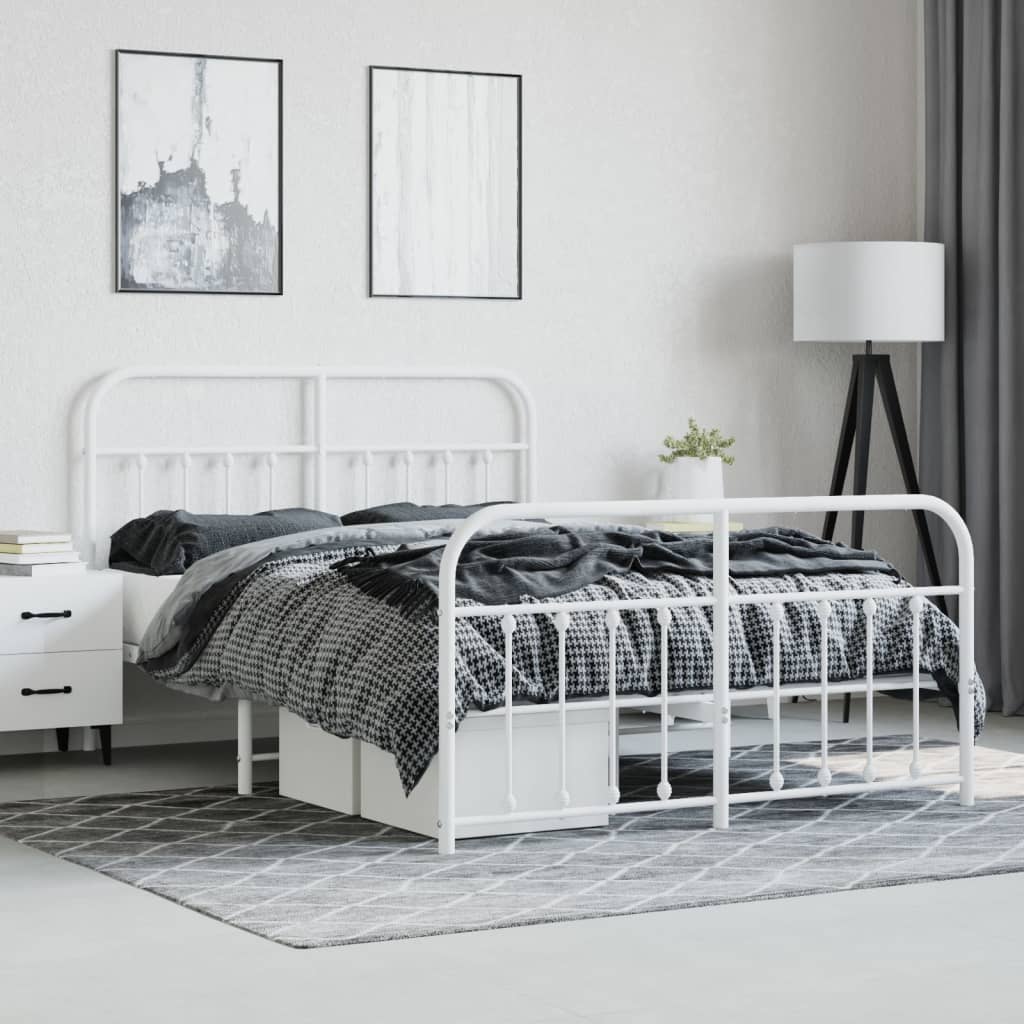 Bed frame with head and footboard metal white 140x200 cm
