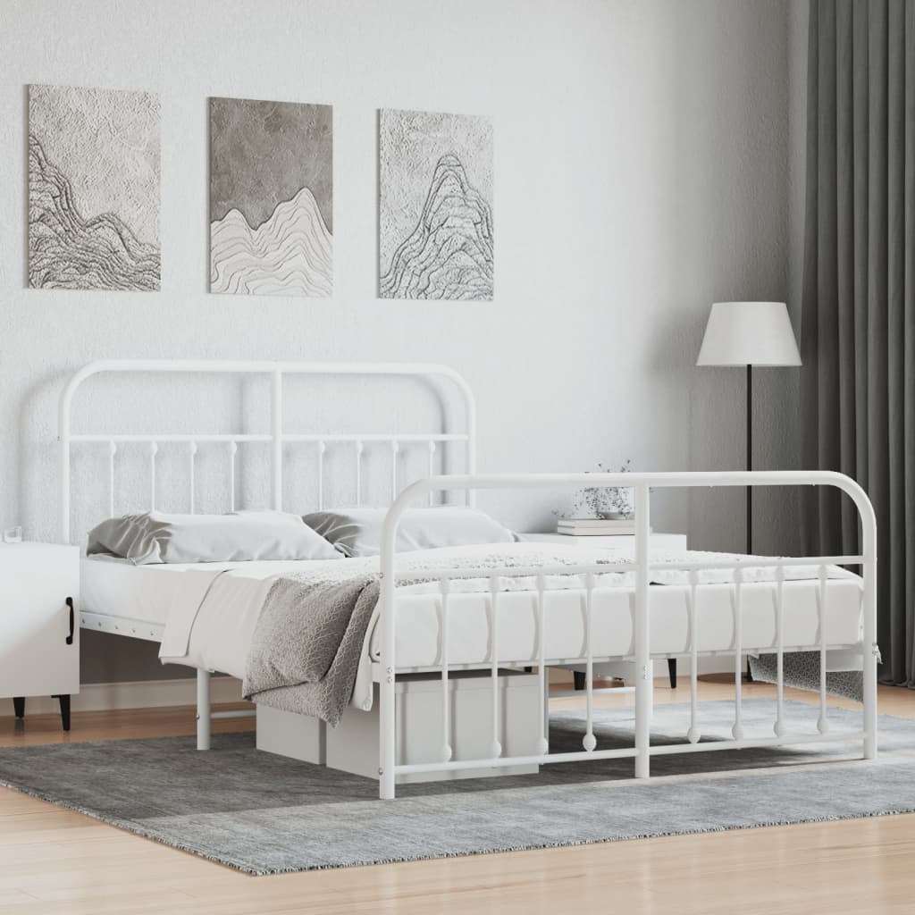 Bed frame with head and footboard metal white 140x200 cm