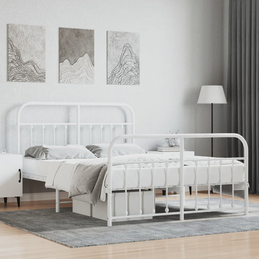 Bed frame with head and footboard metal white 140x200 cm