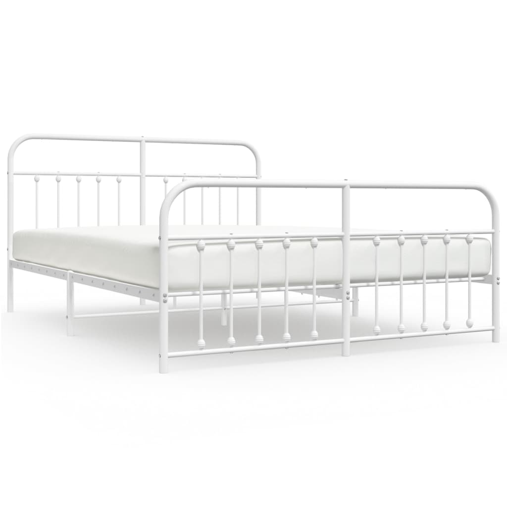 Bed frame with head and footboard metal white 160x200 cm
