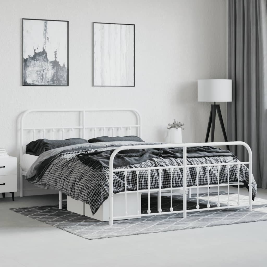 Bed frame with head and footboard metal white 160x200 cm