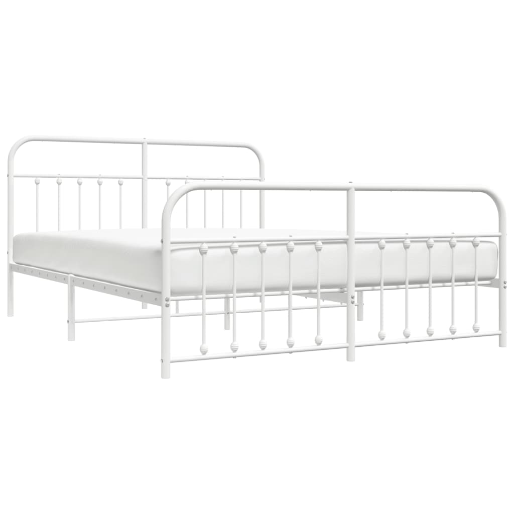 Bed frame with head and footboard metal white 160x200 cm
