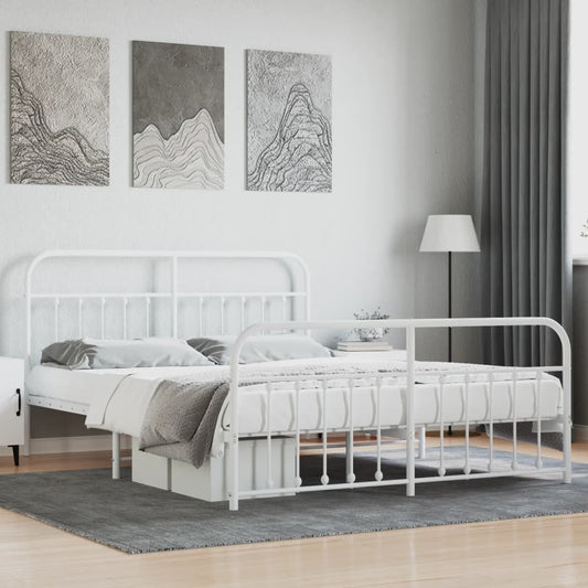 Bed frame with head and footboard metal white 160x200 cm