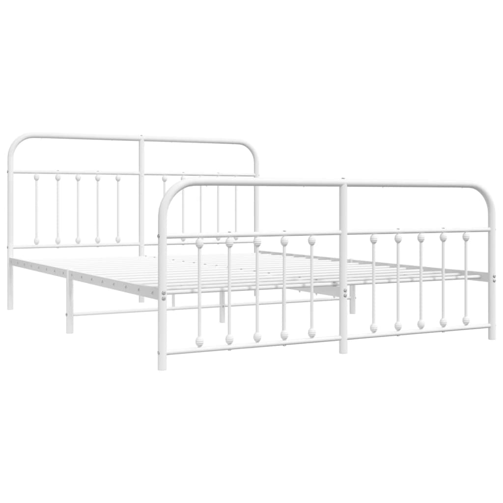 Bed frame with head and footboard metal white 180x200 cm
