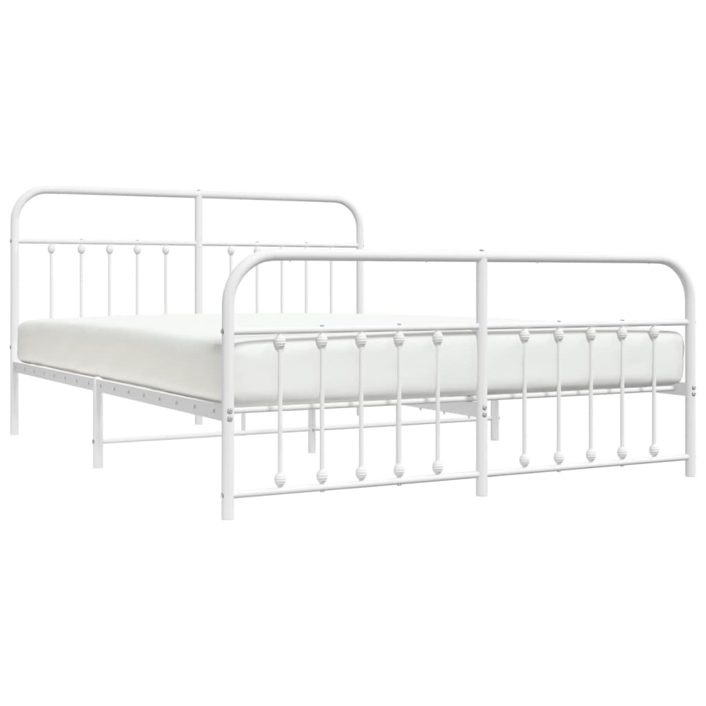 Bed frame with head and footboard metal white 180x200 cm