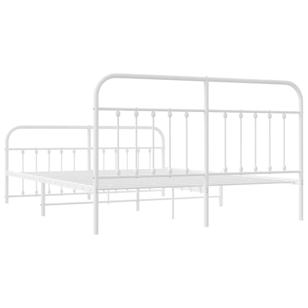 Bed frame with head and footboard metal white 180x200 cm