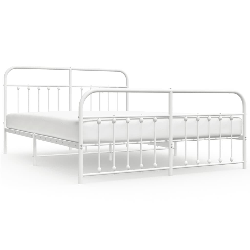 Bed frame with head and footboard metal white 183x213 cm