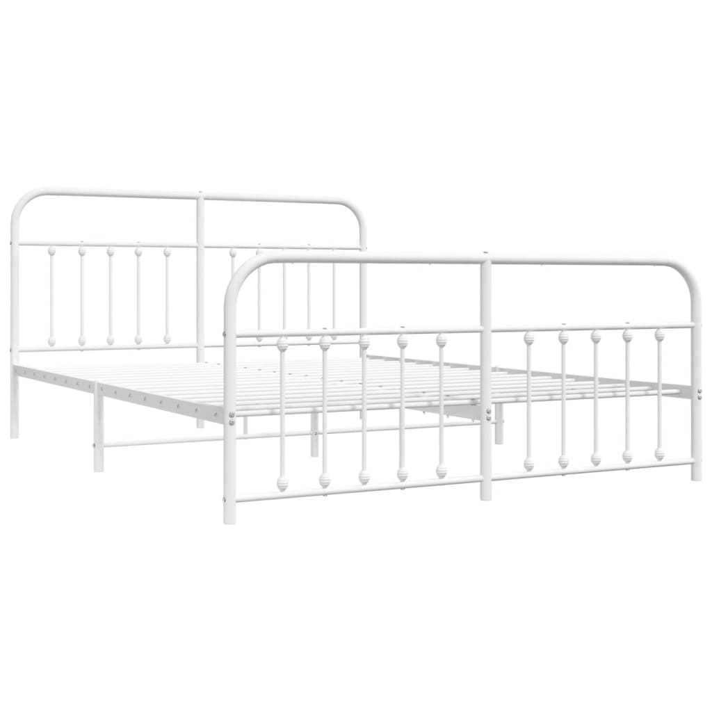 Bed frame with head and footboard metal white 183x213 cm
