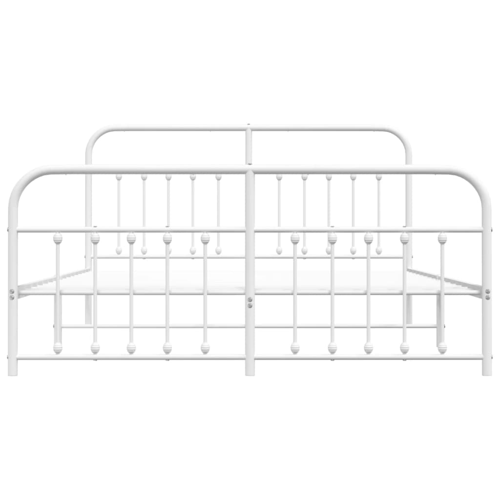 Bed frame with head and footboard metal white 183x213 cm