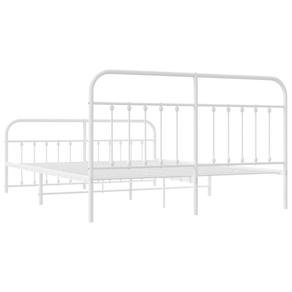 Bed frame with head and footboard metal white 183x213 cm