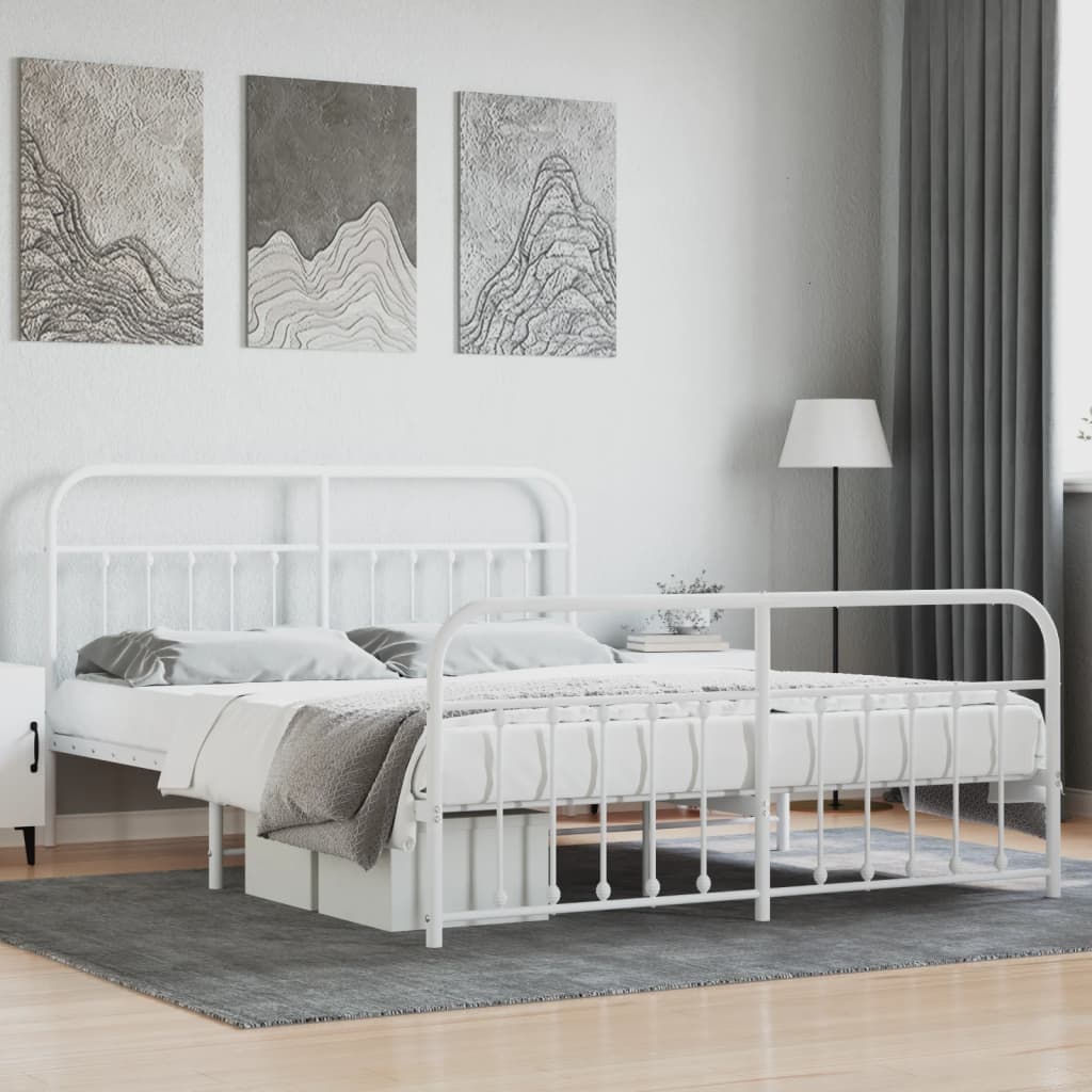Bed frame with head and footboard metal white 183x213 cm