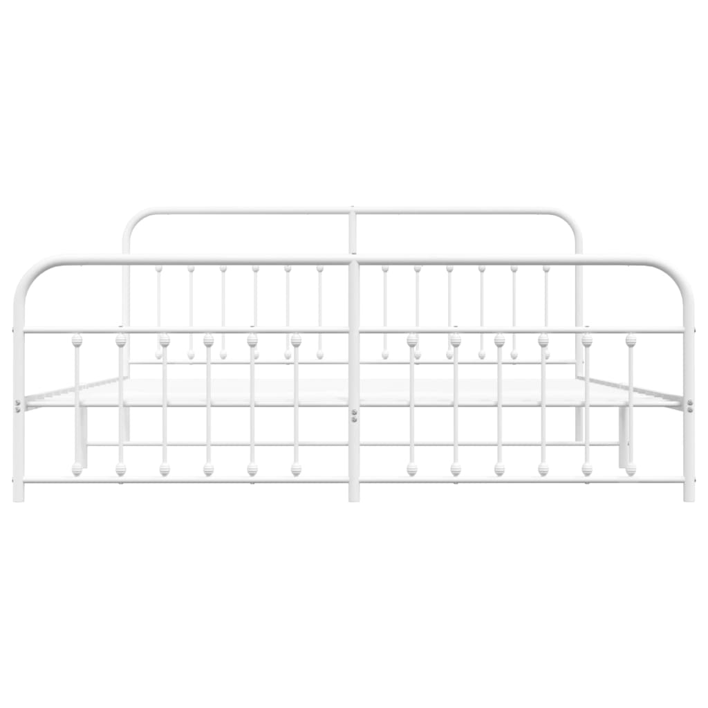 Bed frame with head and footboard metal white 193x203 cm